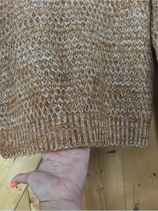 Abercrombie & Fitch Chunky Waffle Knit Crewneck Sweater Brown Cream Marled Large - Image 4