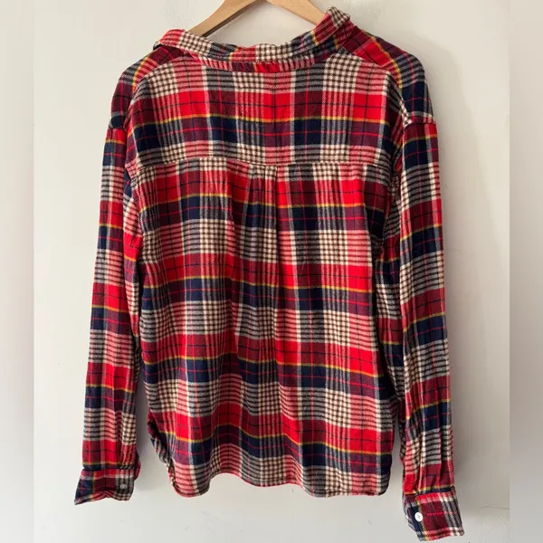 Aerie Red‎ Plaid Flannel Cotton Cozy Long Sleeve Pajama Lounge Button Down Top - Image 4