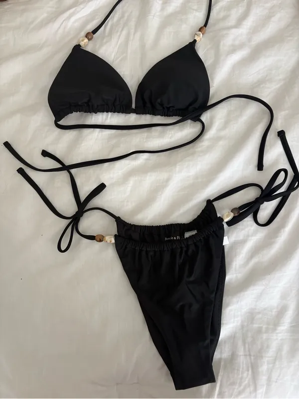 Black Halter String Bikini Top & Bottom - Image 2