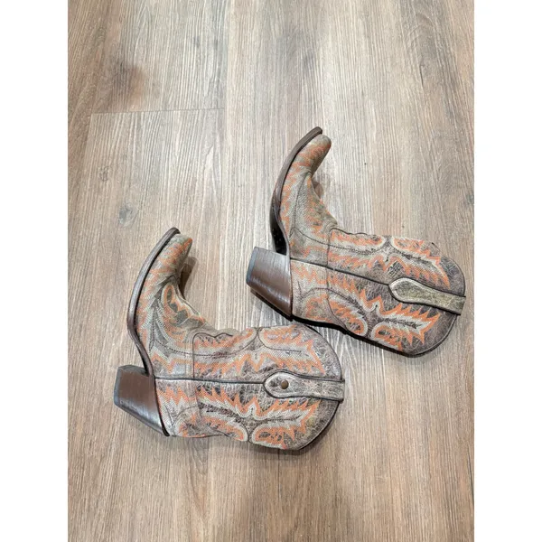 Corral Women‎ Grey Orange Embroidered Leather Snip Toe Western Cowboy Boots - Image 6