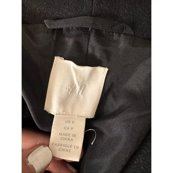 H&M Black Trench Coat Small | Faux Fur Collar Hooded Belted Winter Coat - Image 6