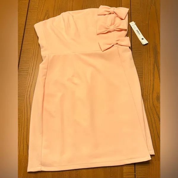 AQUA Strapless Straight Neck Bow Mini‎ Dress Rose Quartz Pink Size Large - Image 2