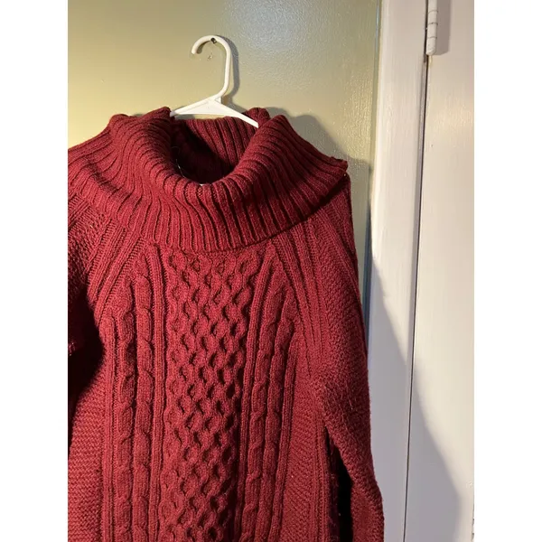 Banana Republic Women's Sz Large Sweater Dress Cowl Neck Burgundy Cableknit Wool - Image 5