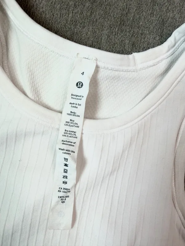 Lululemon White Ribbed Tank - Image 3