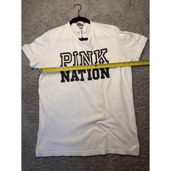 PINK Victoria's Secret White Lace Up Short Sleeve Graphic Tee Large - Image 5