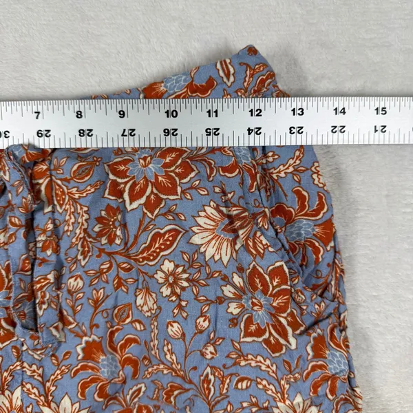 Rachel Zoe Blue Floral Linen Blend Short Sleeve Button Down Pajama Set Small‎ - Image 6