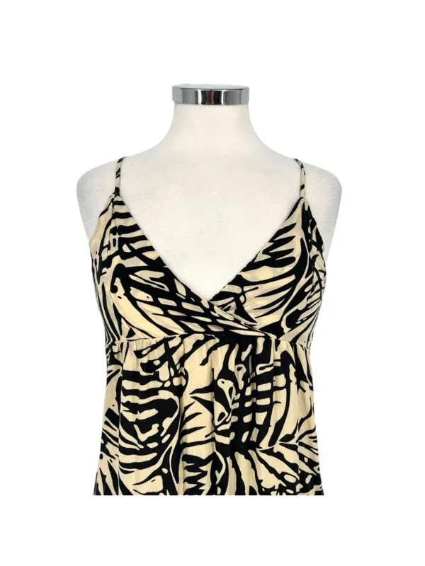 Patrons Of Peace Boho Tropical Leaf Print V-Neck Sundress Ivory Black Size XS - Image 2