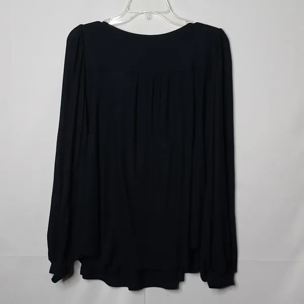 Free People boho long sleeve black scoop neck flowy pleated blouse shirt top M - Image 6