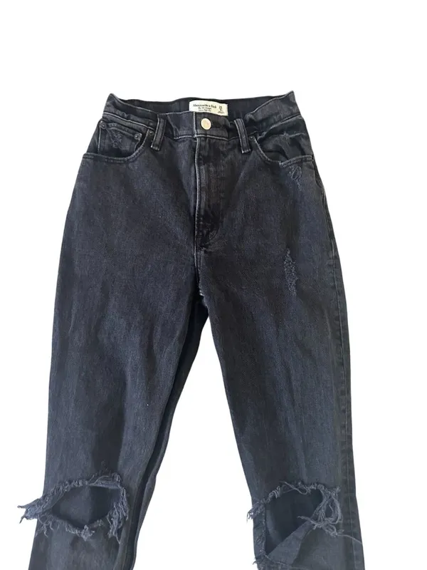 ABERCROMBIE & FITCH 90s Straight Ultra High Rise Black Distressed Jeans Sz 25/0 - Image 8