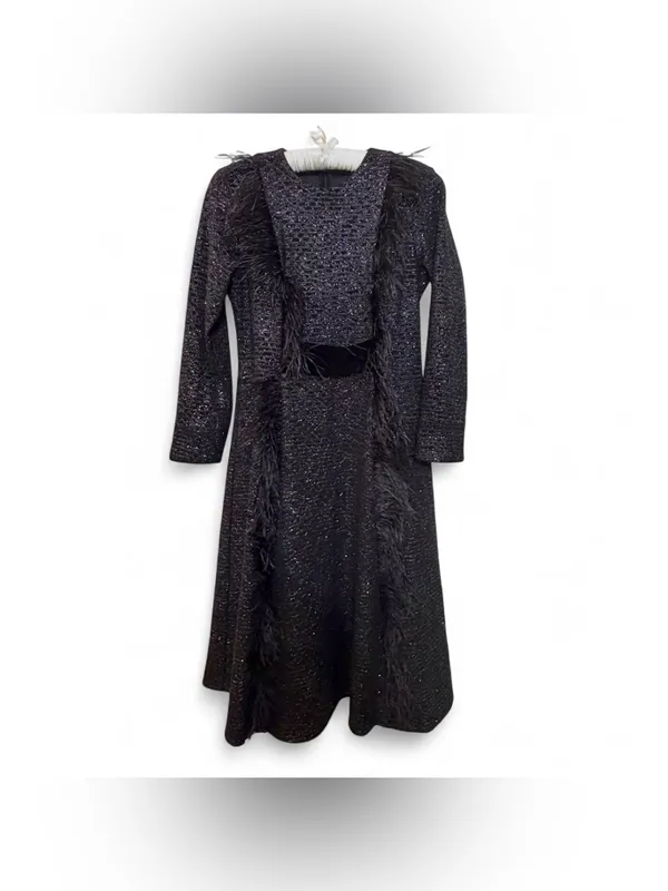 TOUCH Israel Women’s Modest Sparkle Feather Trim Evening Dress Size EU 40 - Image 2