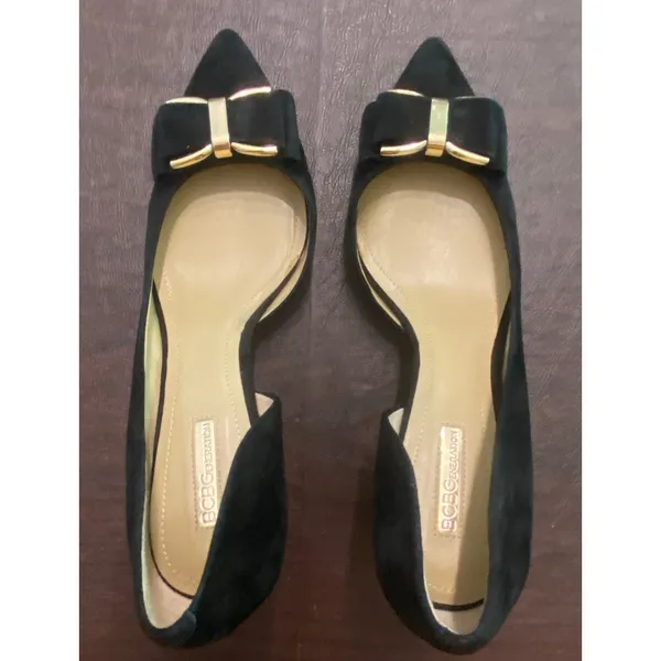 BCBGeneration Black Suede Bow Heels D'Orsay Pointed Toe Kitten Heel Sz 9 Classic - Image 8