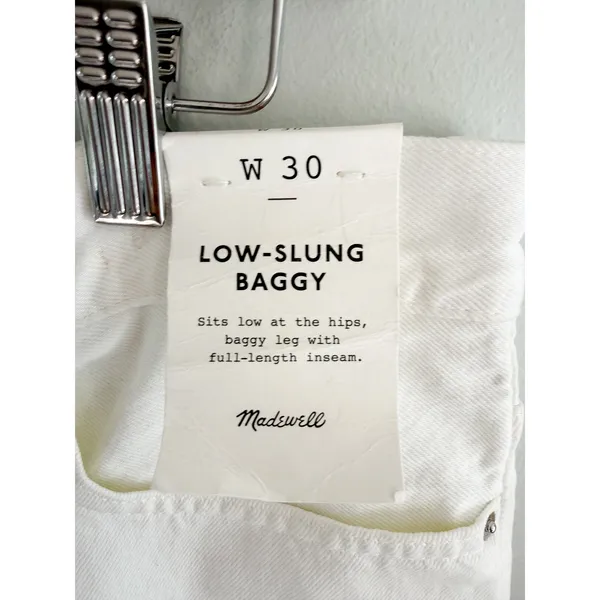 Madewell | NWT Low-Slung Baggy Jean White Wide Leg Denim | Sz 30 - Image 4