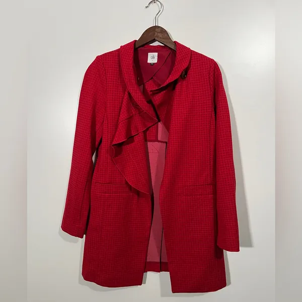 Cabi Celebration Coat in Red Micro Houndstooth Size S Blazer Jacket Style #3546 - Image 4