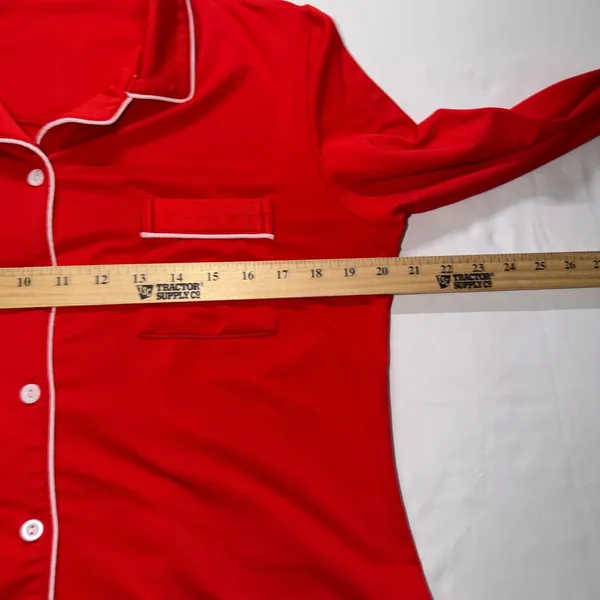 Unbranded Pajama Set Womens‎ Medium Red Long Sleeve Button Up Piping Sleepwear - Image 7