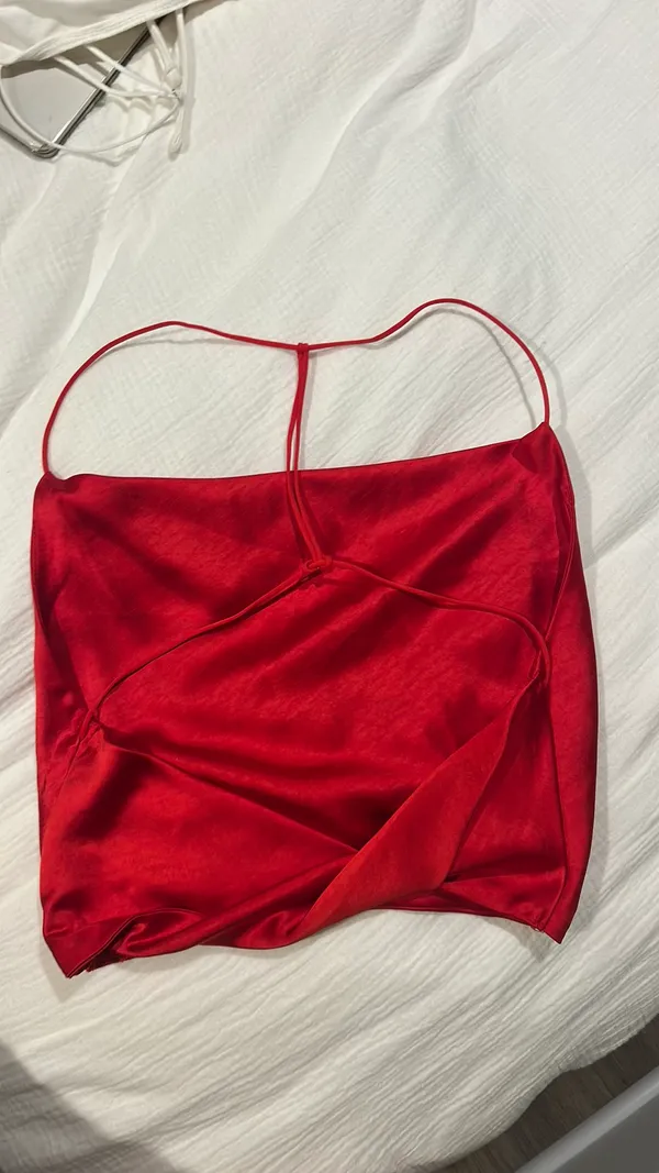 Red satin princess Polly crop top cowl neck - Image 3