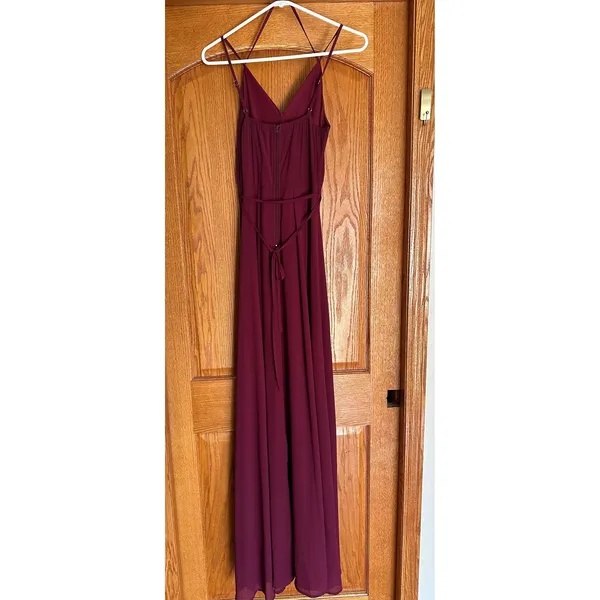 Windsor Burgundy Pleated V-Neck Maxi Dress Formal Evening Gown Bridesmaid Small - Image 2