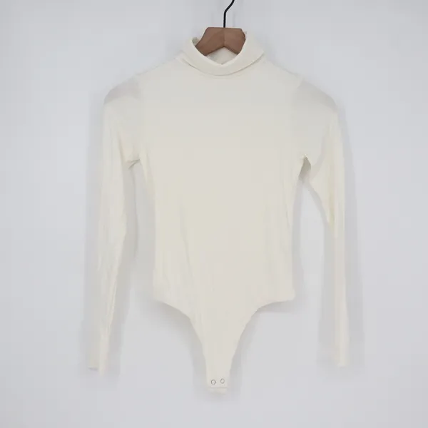 Naked Wardrobe Cream Turtleneck Long Sleeve Bodysuit Small Womens - Image 2