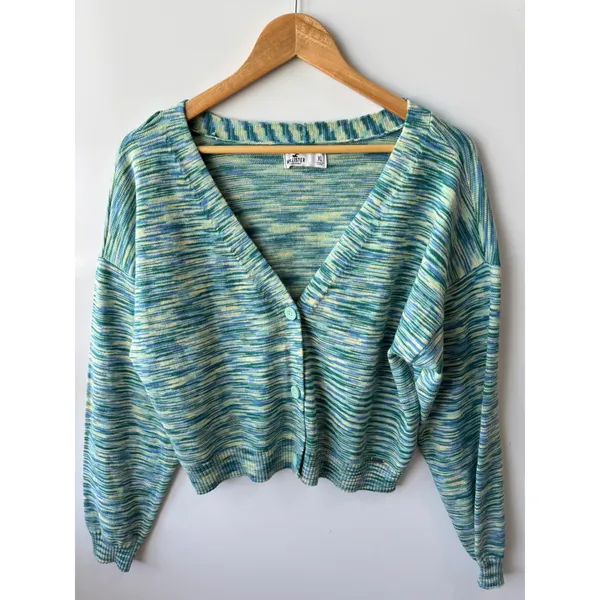 Hollister Knit Cardigan Cropped‎ V Neck Button Front Sweater XL - Image 6