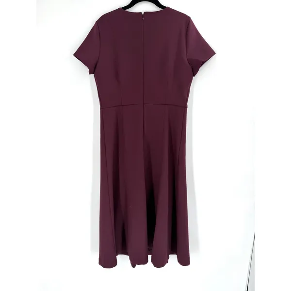 Ann Taylor Ponte Fit and Flare Dress 8 Burgundy Short Sleeve Professional Office - Image 7