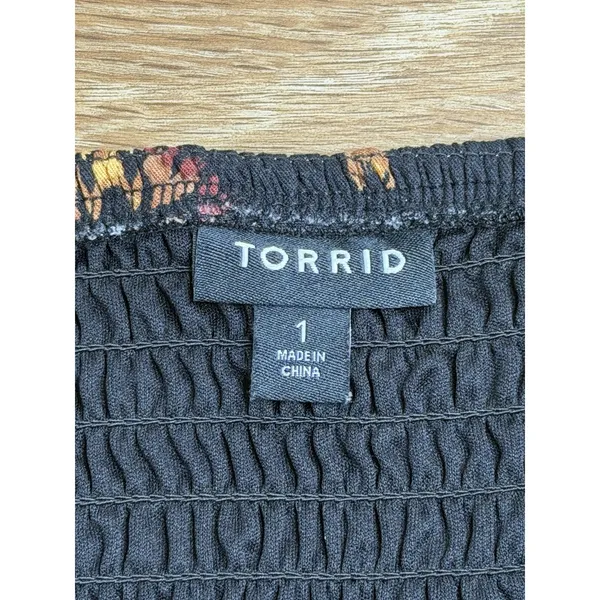 Torrid Jumpsuit Womens XL Black Batik Sun Tie Front Culotte Rayon Boho Festival - Image 5