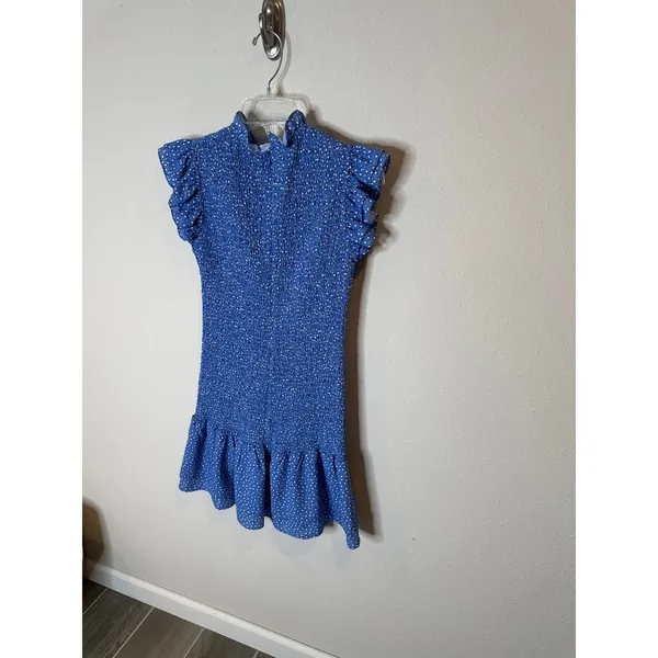 French Connection‎ Smocked Ruffle Dress Blue White Floral Print XS - Image 4