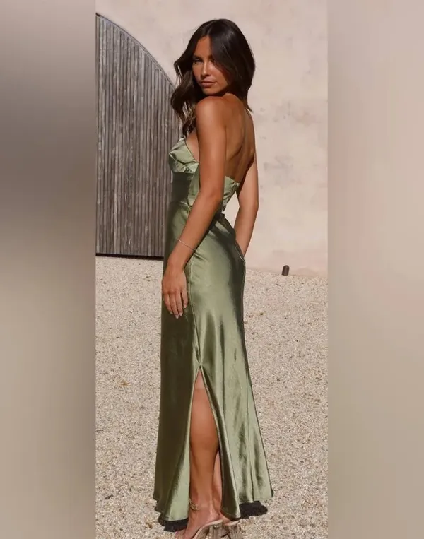 Billy J Valerie Olive Strapless Maxi Dress - Image 2