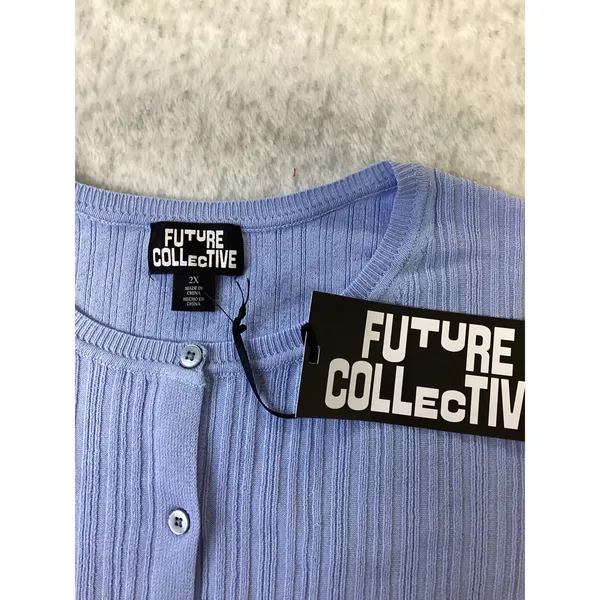 Future Collective Light Blue Ribbed Button Down Cardigan Sweater 2X‎ New - Image 2