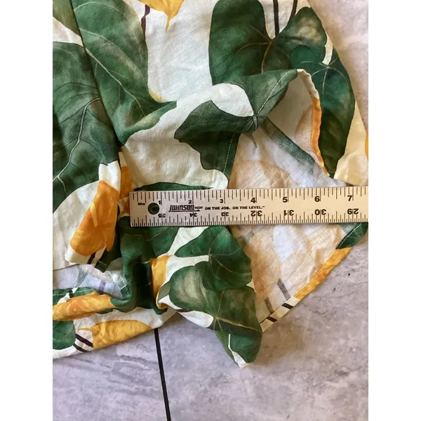 Farm Rio Tropical Anthurium Cutout Romper XS Yellow Green Linen - Image 4