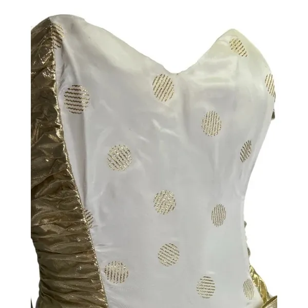 Vintage White and Metallic Gold Polka Dot Strapless Gunne Sax Dress Sz 11/12 - Image 4