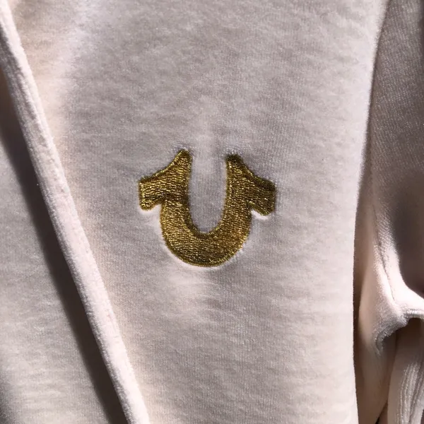 True Religion velour Cream Full zip up hoodie Sweatshirt M - Image 3