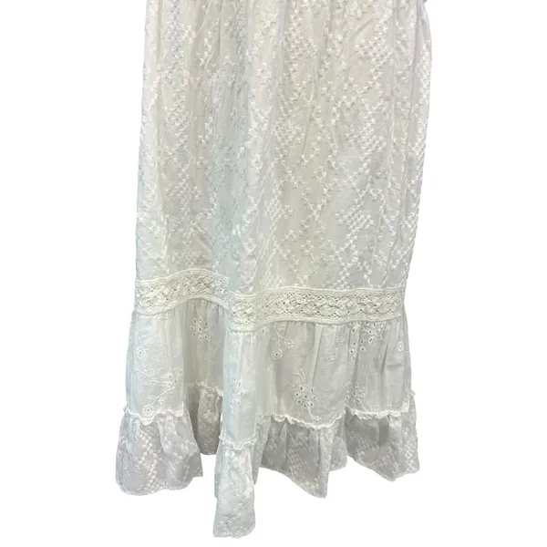 Sangria White Midi Dress Y2K Eyelet Baby Doll Halter Side Zip Cotton Size 8 FLAW - Image 5