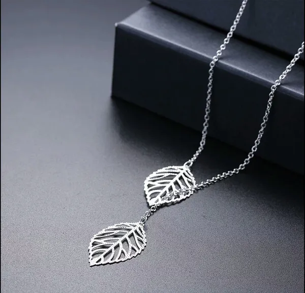 Beautiful Silver Double Leaf Stranded Necklace, Fashion Jewelry Woman's, Gift - Image 3