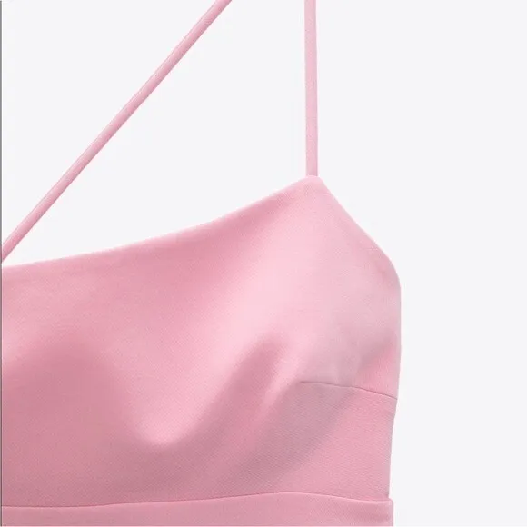 Zara Asymmetric Mini Dress with Built in Short‎ in Light Pink Size Extra Small - Image 4