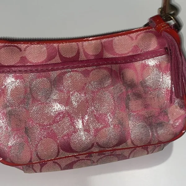 COACH Vintage Y2K Mini Monogram Suede/Leather Trim Canvas Shoulder Bag Hot Pink - Image 12