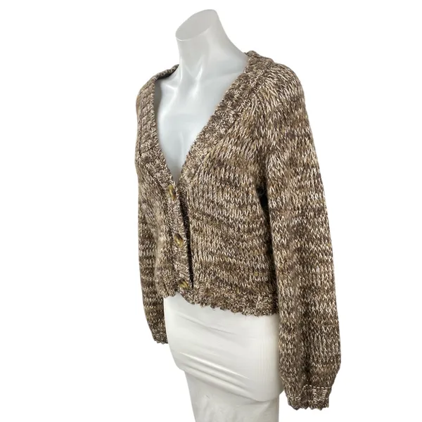 Z Supply Este Women's Brown Long Sleeve Button Down Crop Cardigan Sweater Top S - Image 2