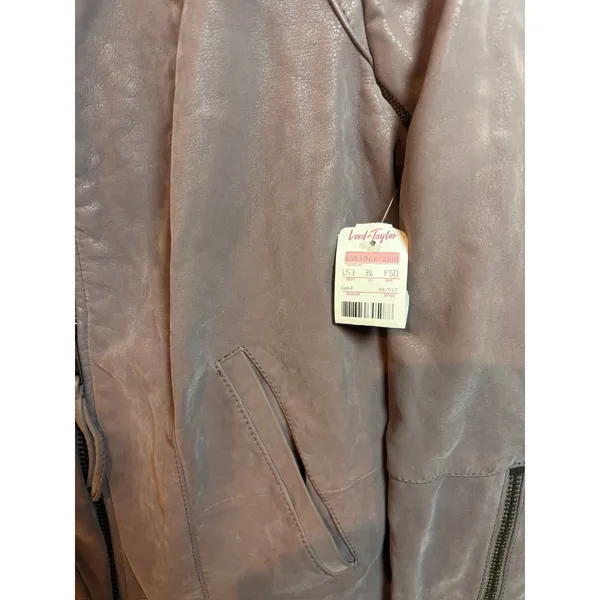 Free People Vegan Leather‎ Moto Jacket Mauve Purple Ribbed Knit Panels Size 4 - Image 5