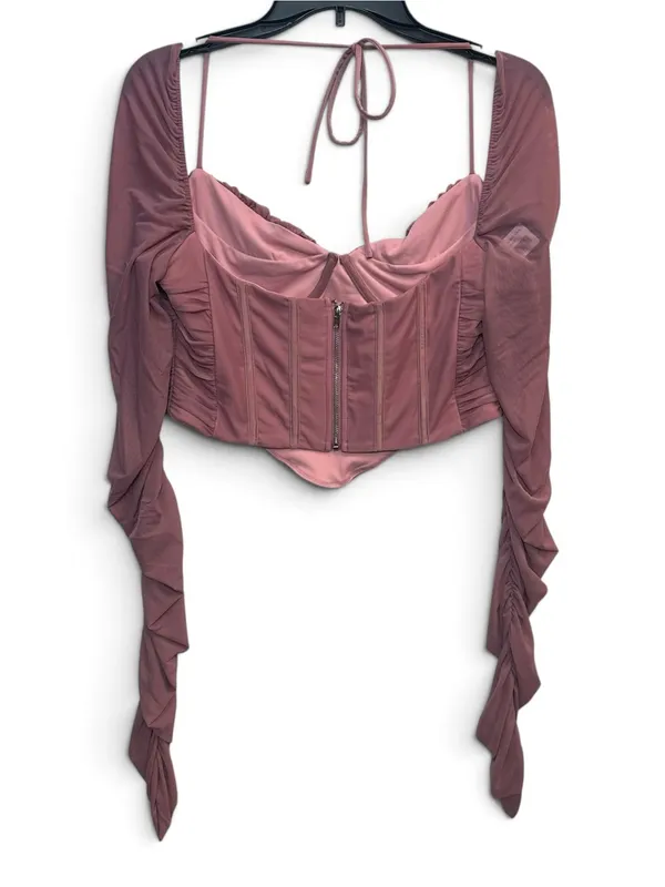 White Fox Mauve Corset Crop Top Women’s 2XL Ruched Mesh Long Sleeve NWT - Image 4