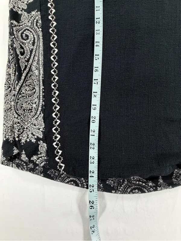Lucky Brand Sleeveless Paisley Blouse‎ Medium Black White Embroidered Boho Top - Image 5