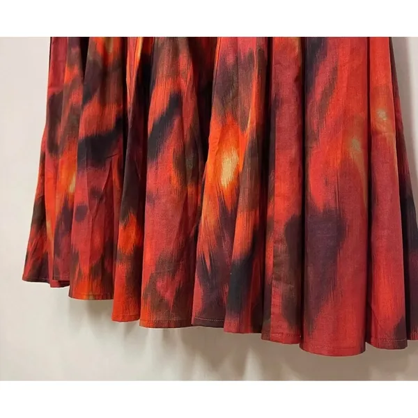 COLDWATER CREEK Bold Floral Skirt Women Medium Red Orange Ikat Midi A-Line‎ NWT - Image 4
