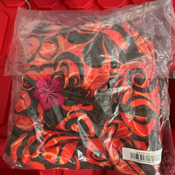 Hapari Lava SOS Tankini‎ Top Red Brown Floral Lace Up Back NWT Large - Image 3