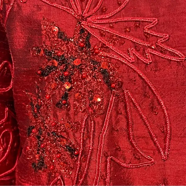 Vintage Anage Red Silk Beaded Sequins Kimono Jacket Sz S Artsy Boho Embroidered - Image 9