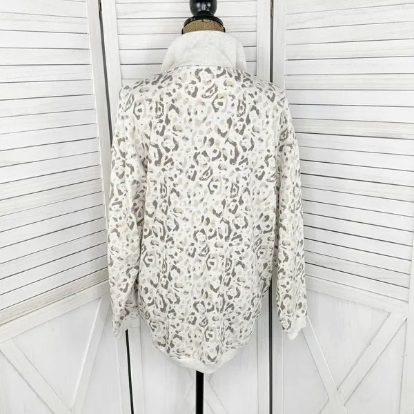 Aerie Leopard Print Oversized‎ Sweatshirt Cream Tan Beige Small Quarter Zip - Image 4