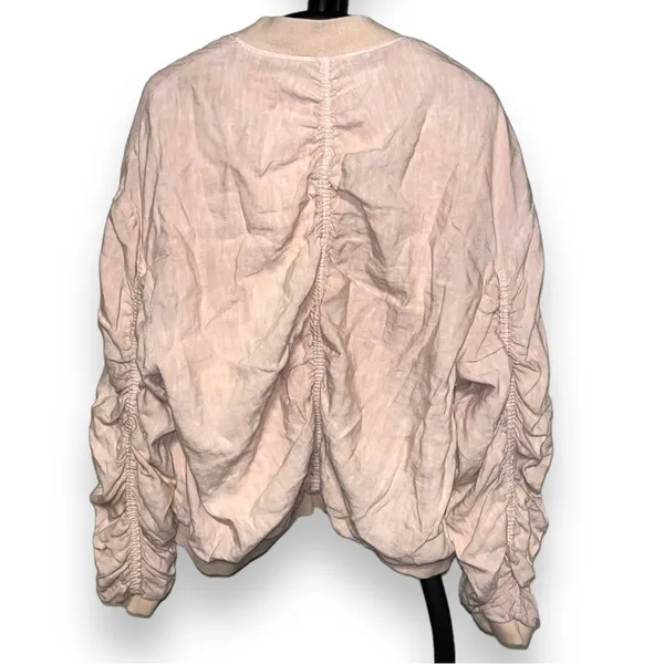 Free People Pale Pink Bomber Jacket Oversized Slouchy Linen Size XS - Image 3