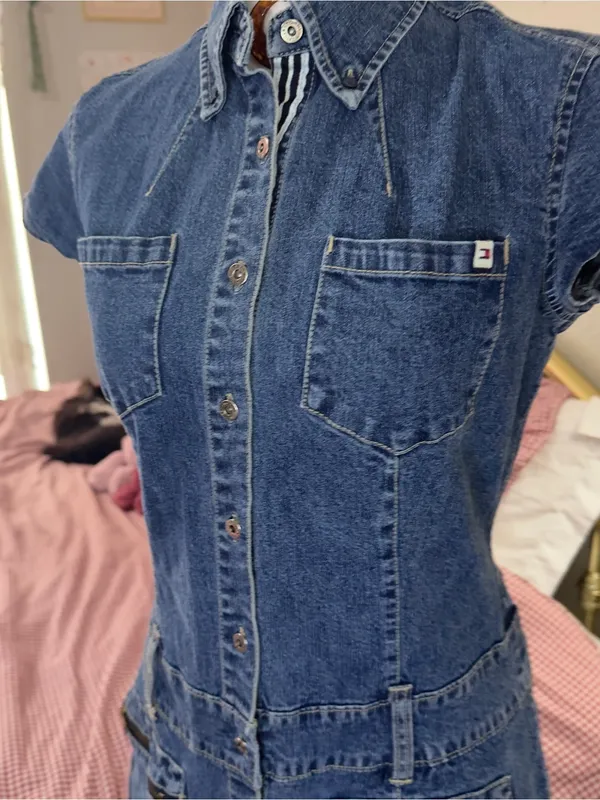 Y2K Tommy Hilfiger Classic Dark Blue Denim Shirt-Dress for Women - Image 7