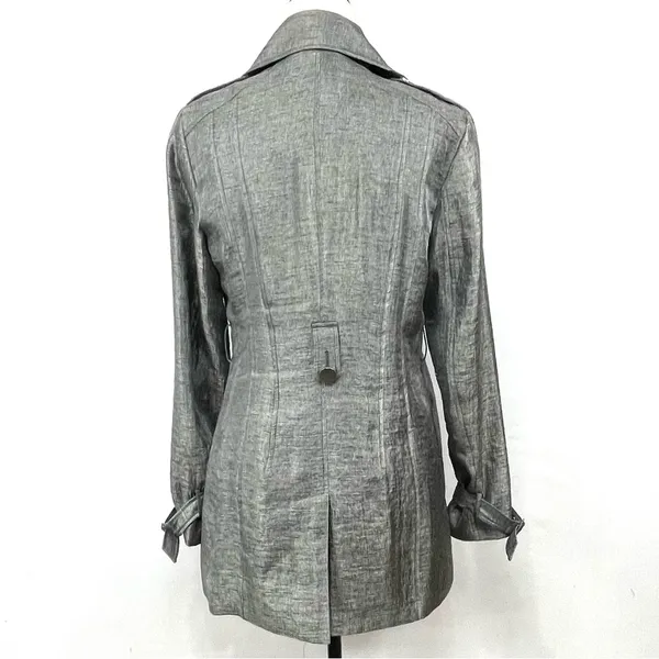 Express Double Breasted Silver Chiffon Trench Coat Size M - Image 2