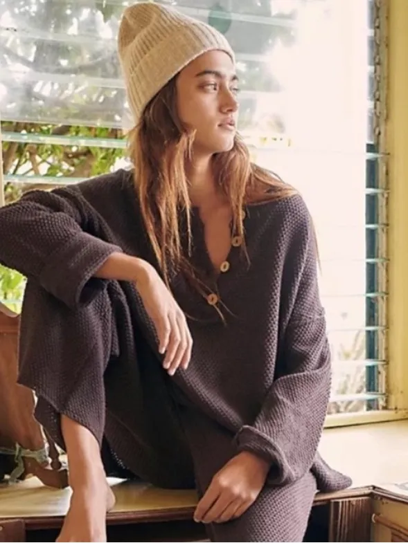 Free People Beach Hailee Henley Sweater in Hot Fudge Brown Size Large - Image 2