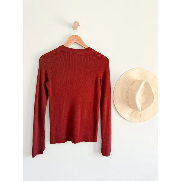 Madewell | NWT Double Layered Crewneck in Merino-Silk Blend Deep Rust | Sz M - Image 9