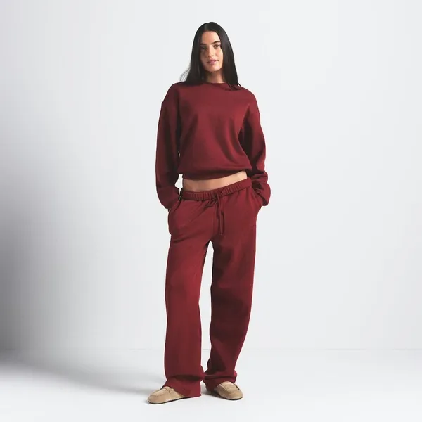 Skims Cotton Fleece Classic Straight Leg Pant Merlot Small new with tags - Image 3