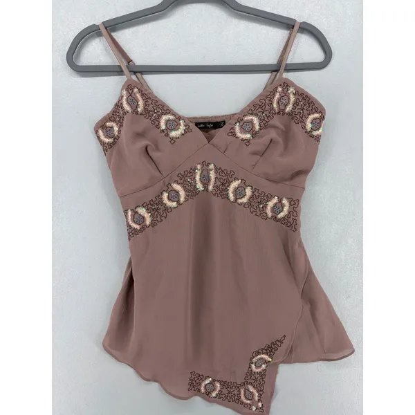 Jennifer Taylor Camisole Women 38 Mauve Embroidered Sequin Asymmetrical‎ Top - Image 2