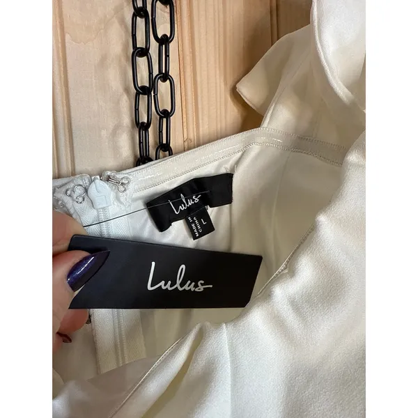 NWT Lulus Captivate Me White One-Shoulder Ruffled Trumpet Mini Dress Party Sz L - Image 9